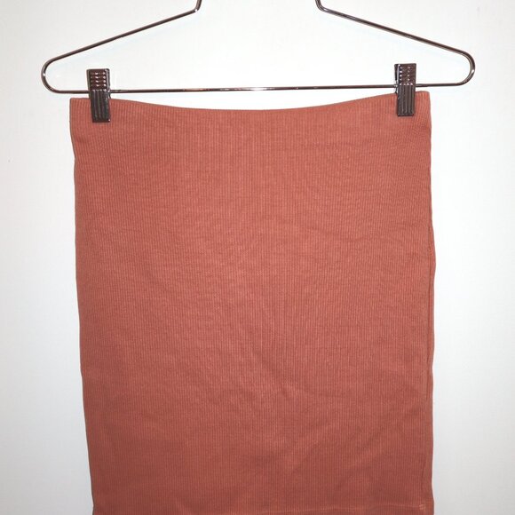 Lanston Ribbed Cropped Long-sleeve & Mini Skirt Set in Terracotta - Picture 4 of 5